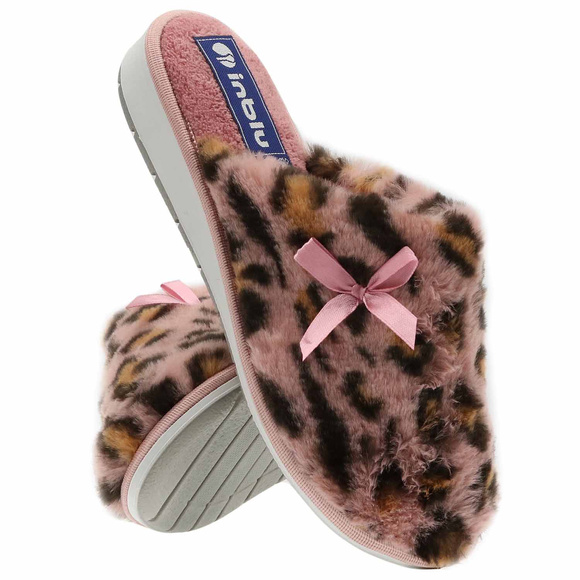 Damen Hausschuhe warme Hausschuhe Leopard Bow