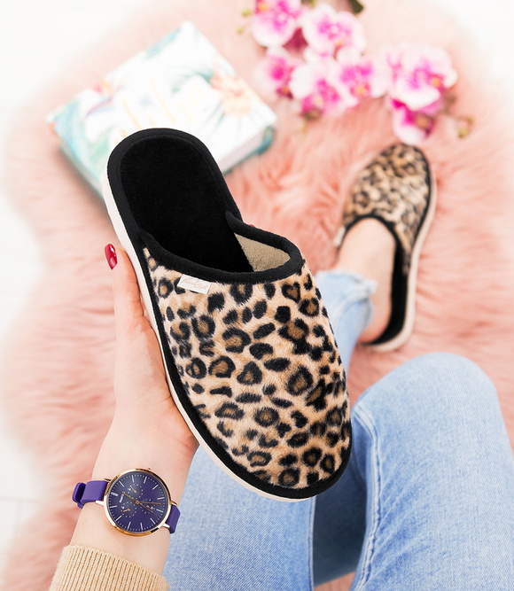 Damen Pantoffeln Hausschuhe Leopardenmuster
